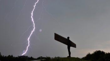 Image of Lightning in distance from Angel of the North